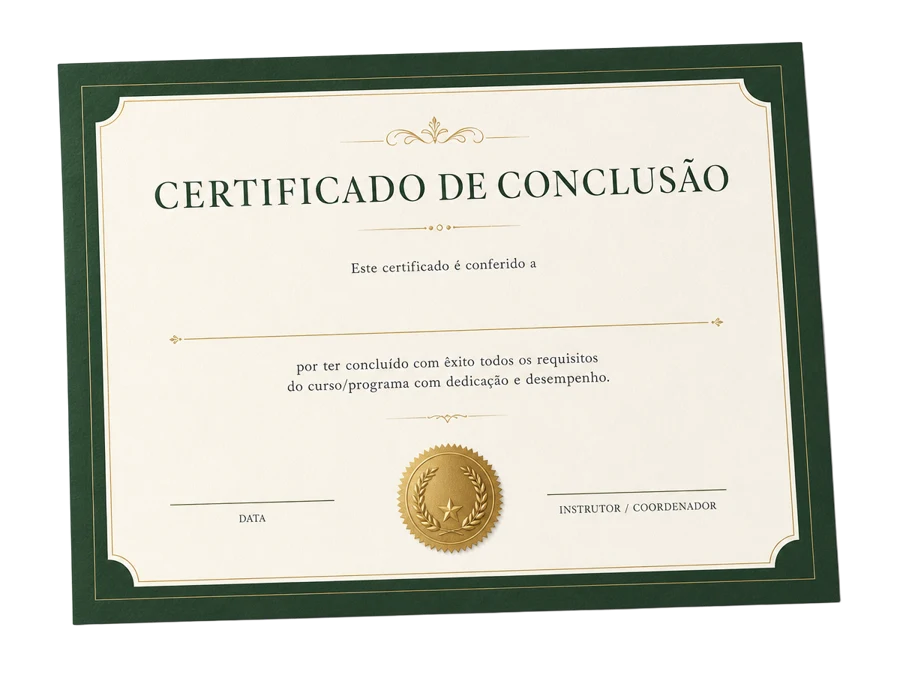 Mockup do Certificado de Conclusão do Minha Diária Justa